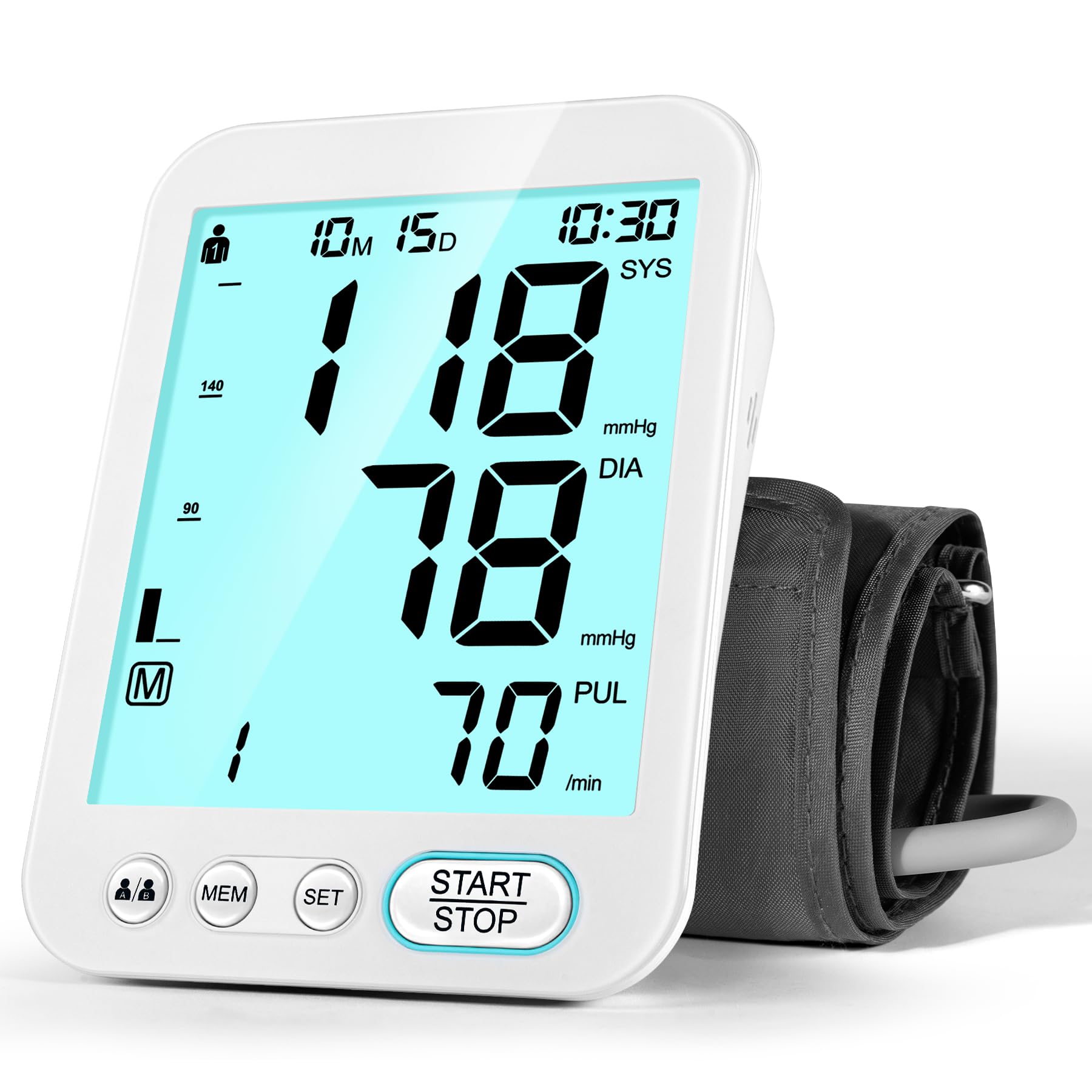FOTOSY upper arm blood pressure monitor display for clear readings.