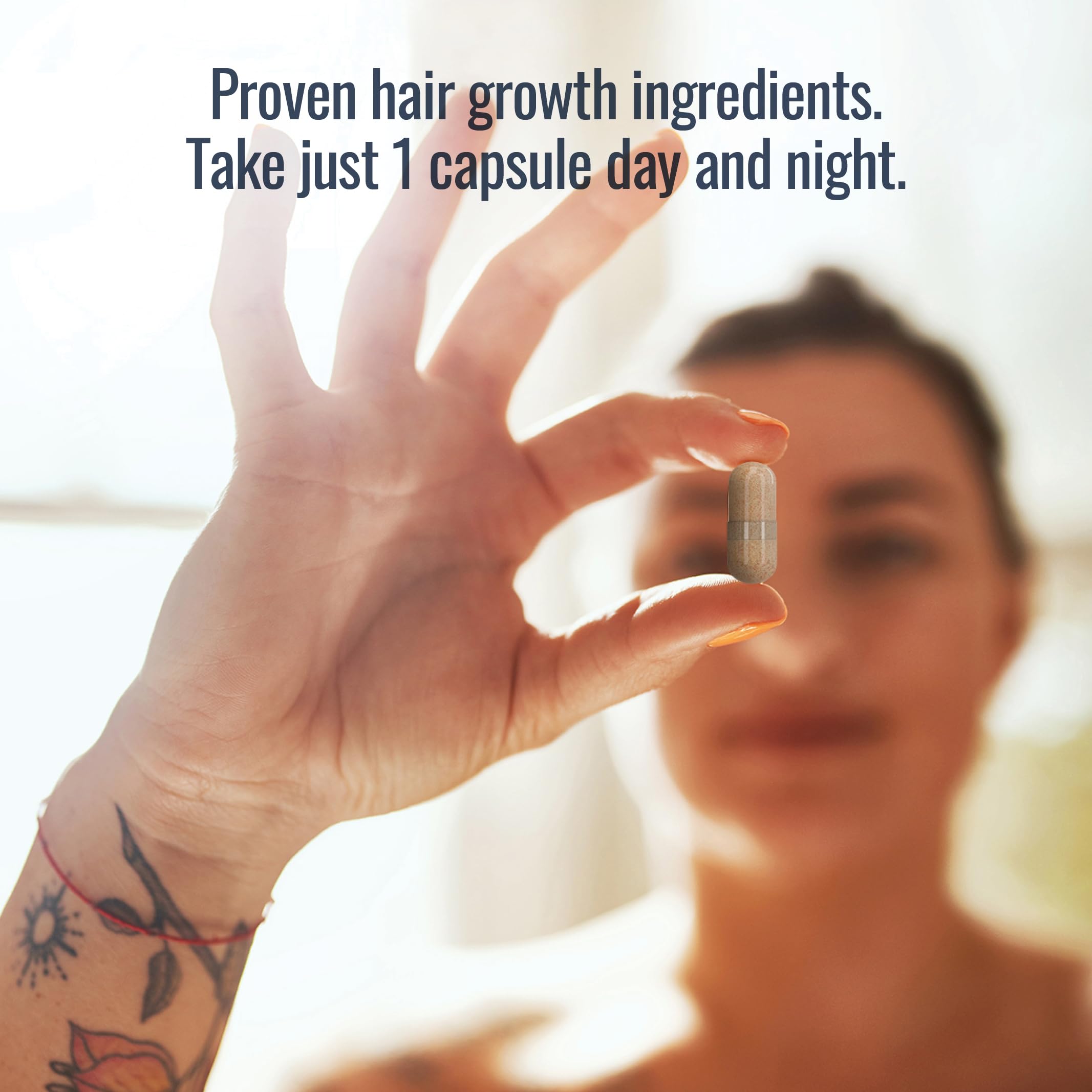 Glass of water beside Foundation Skincare UnTangled Hair Vitamins bottle ready to take