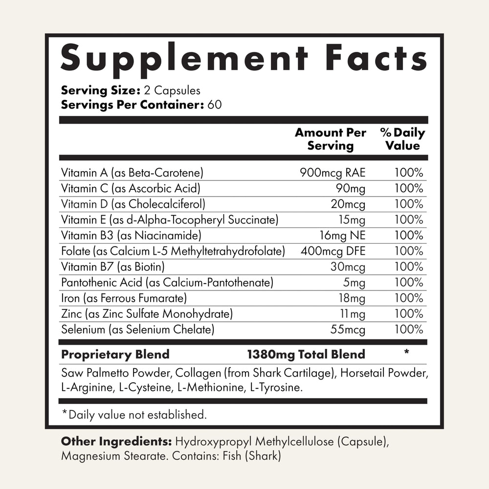 Foundation Skincare UnTangled Hair Vitamins label detail showing key ingredients