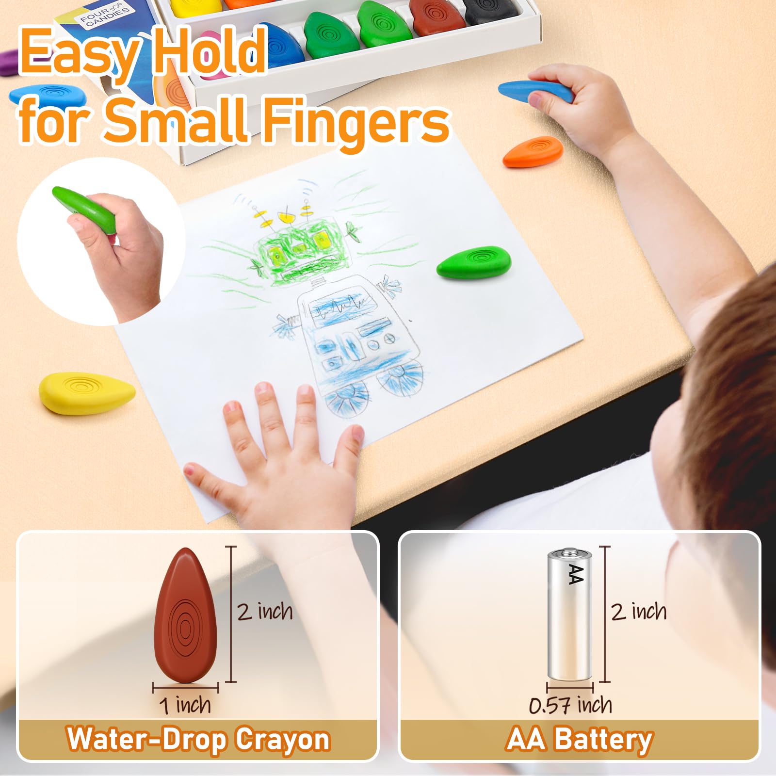 Four Candies washable formula washes off easily after art time.