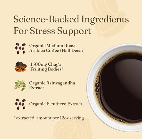 Four Sigmatic Balance adaptogen ingredients—ashwagandha, eleuthero, tulsi—for calm focus