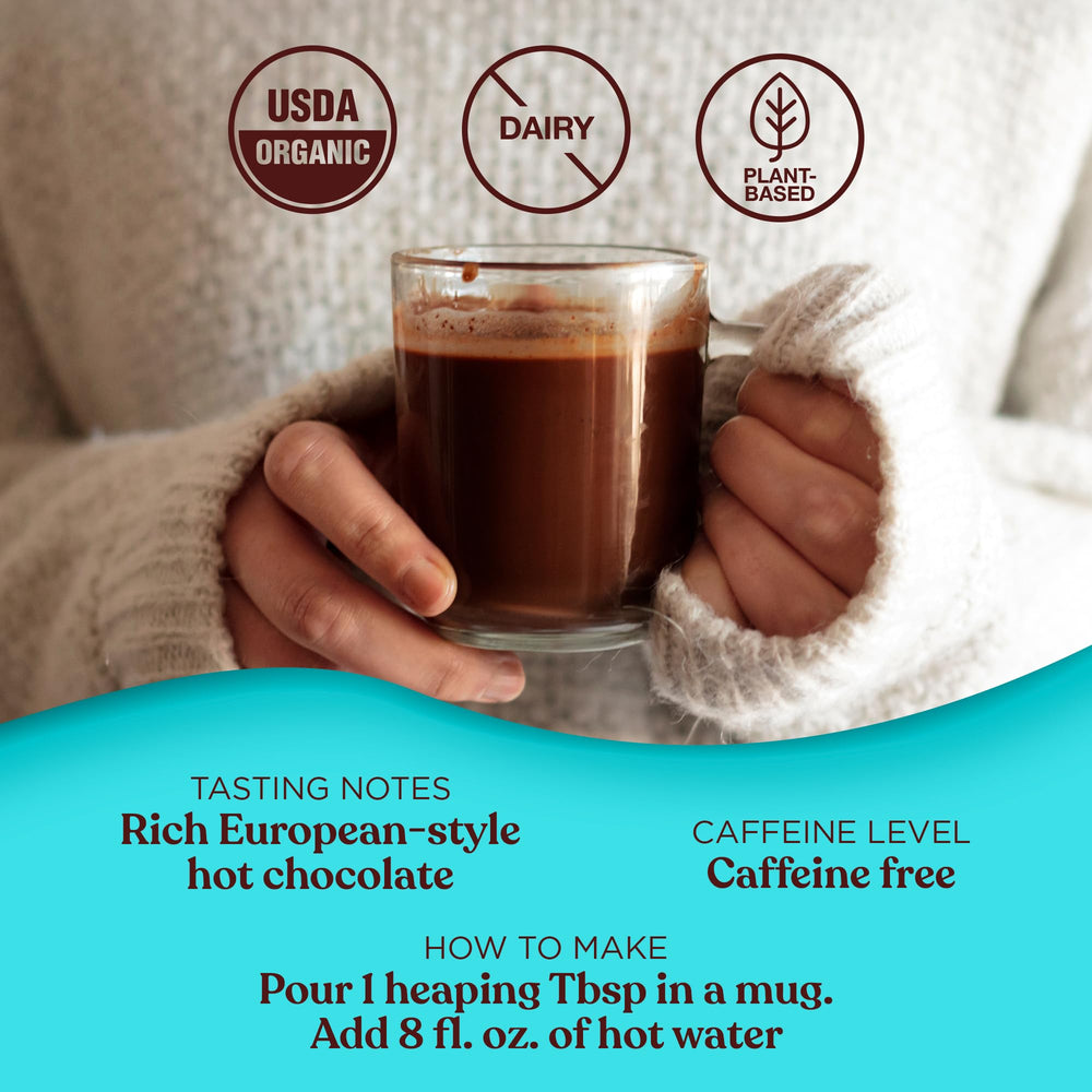 Four Sigmatic Calm Mushroom Cocoa Label front view with vegan, organic cacao