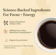 Fair-trade organic Four Sigmatic beans emphasize ethical sourcing and rich aroma