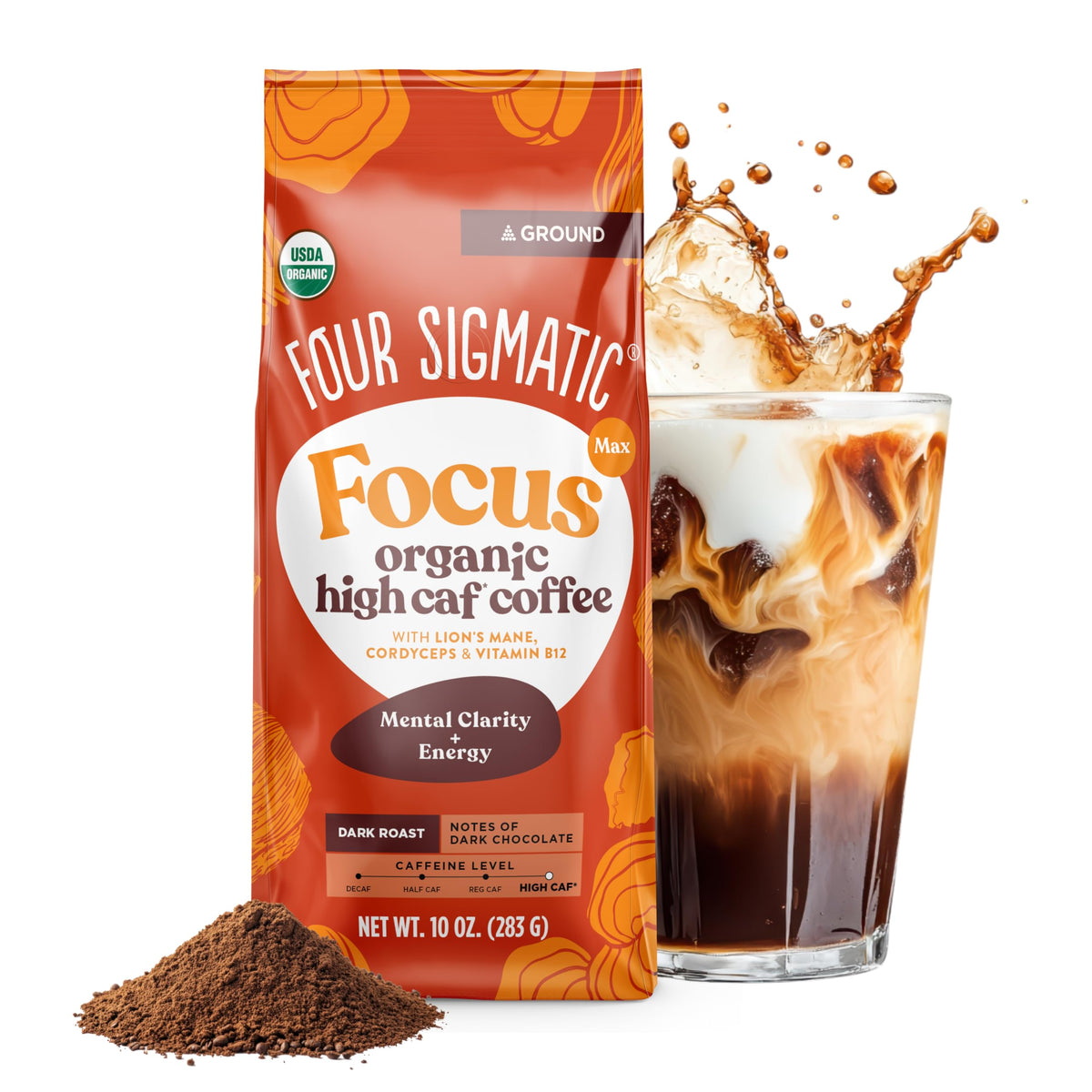 Four Sigmatic Focus Max coffee bag shows organic blend and cordyceps for a focused morning ritual