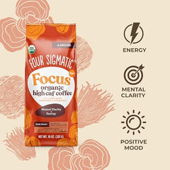 Close-up of Four Sigmatic Focus Max label highlighting Lion’s Mane and Cordyceps ingredients