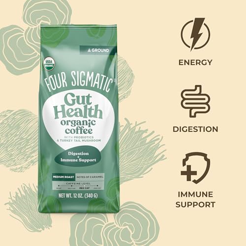 Four Sigmatic Gut Health Coffee features probiotics and mushrooms for daily use.