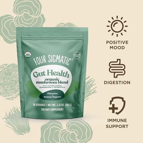 Four Sigmatic Gut Health powder in cup provides a flavorful focus boost.