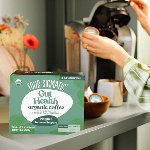 Four Sigmatic immunity and gut support visual highlights adaptogenic blend benefits