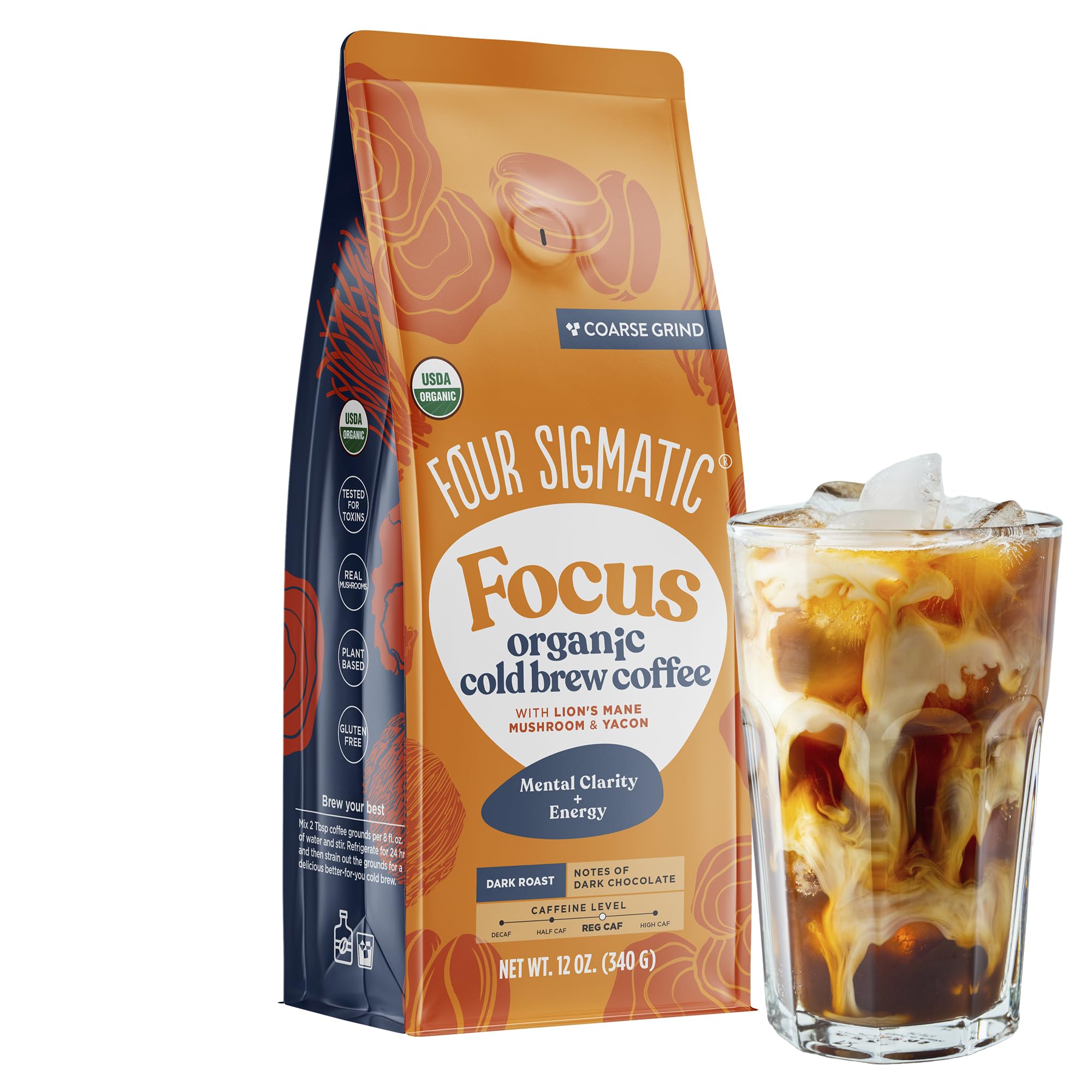 Four Sigmatic organic cold brew coffee grounds for a smooth, full-bodied iced coffee experience.