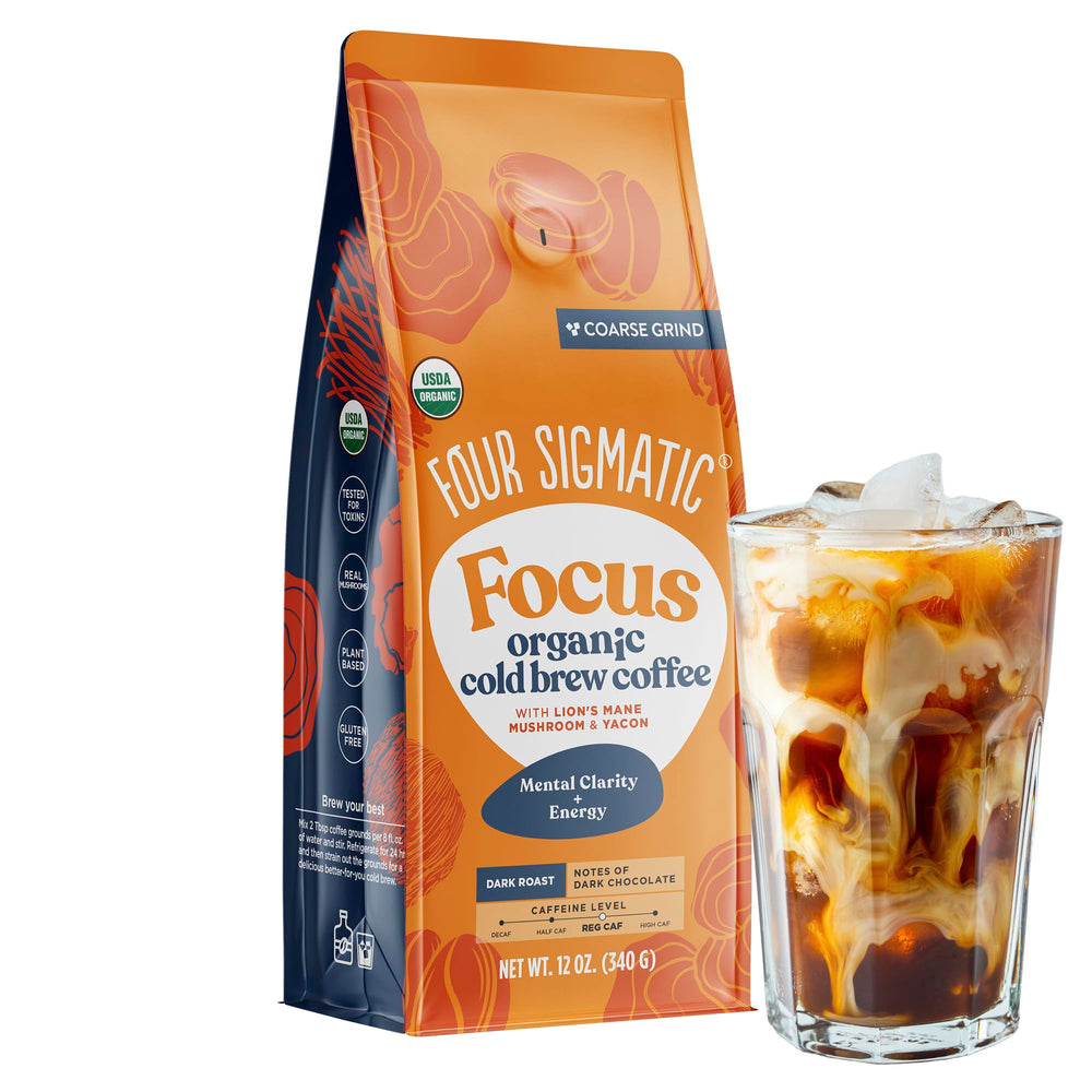 Four Sigmatic organic cold brew coffee grounds for a smooth, full-bodied iced coffee experience.