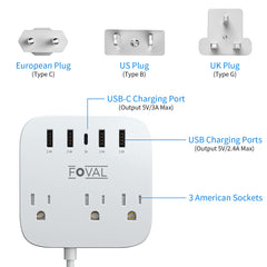FOVAL USB-C and USB ports in use for quick charging.