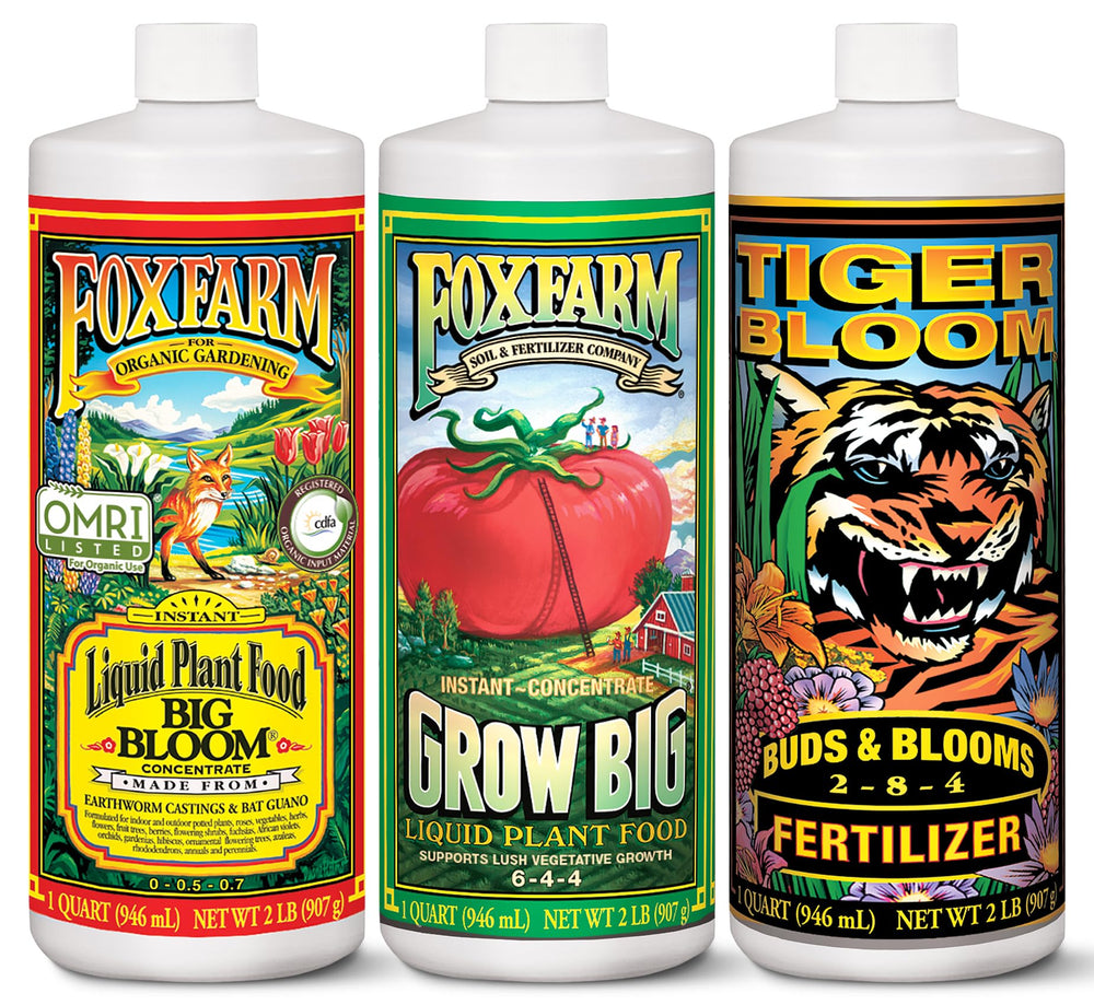 FoxFarm Soil Liquid Trio Big Bloom bottle showing growth support for blooms