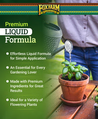 FoxFarm Soil Liquid Trio on display showing complete plant nutrition for diverse plants.