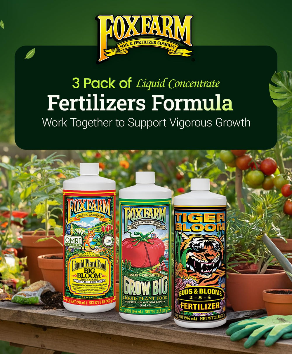 Lush garden scene featuring FoxFarm trio supporting healthy fruiting