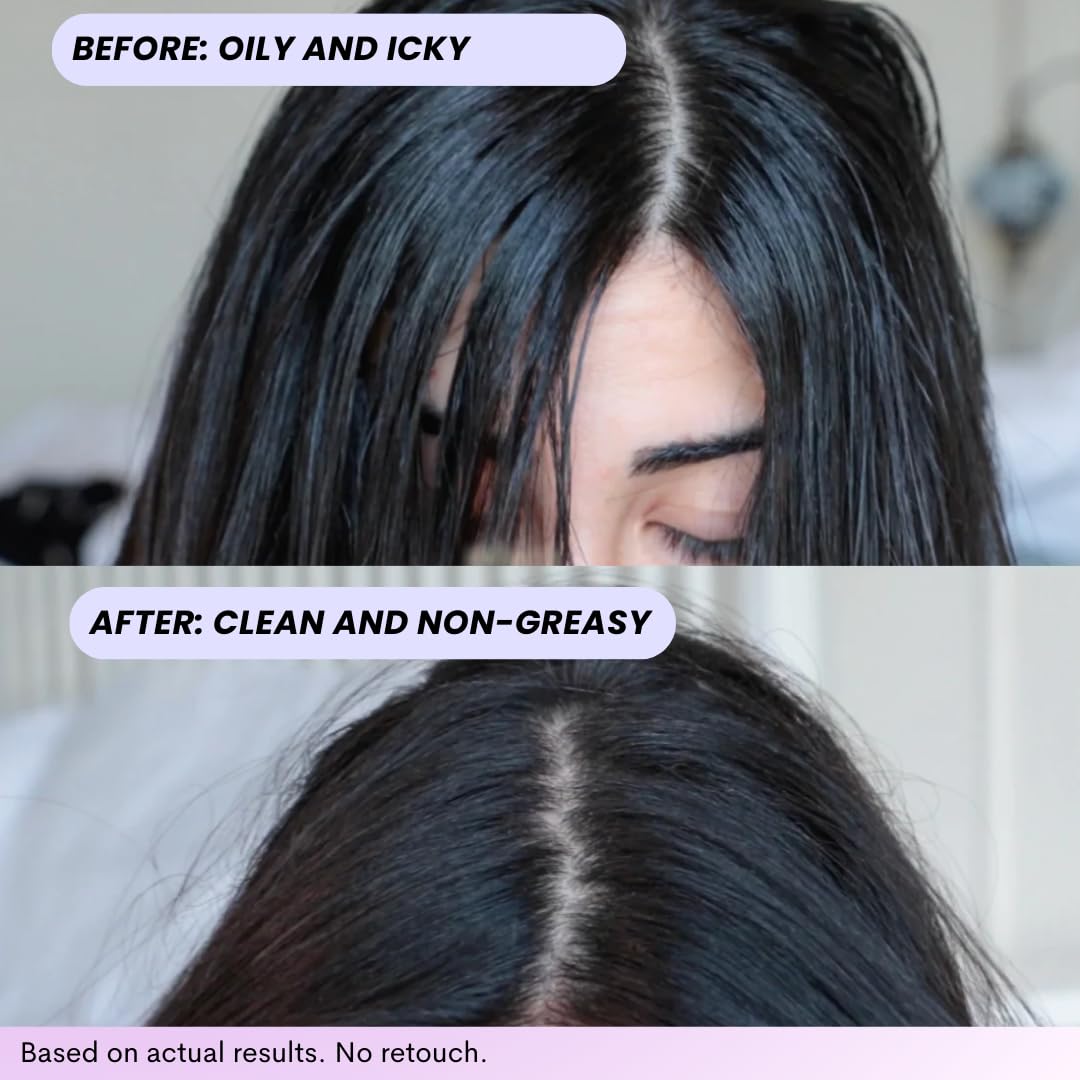 FoxyBae Turned Up dry shampoo applied to roots for oil absorption