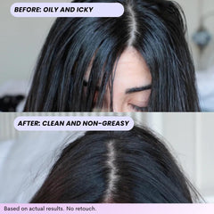 FoxyBae Turned Up dry shampoo applied to roots for oil absorption