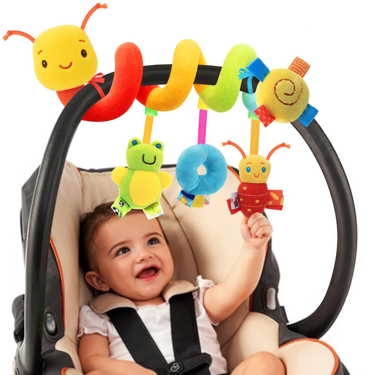FPVERA spiral car-seat toy in soft plush for safe newborn entertainment