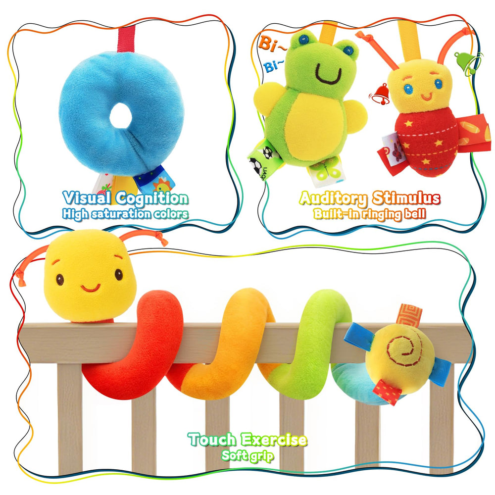 FPVERA spiral toy attachment on stroller bar for on-the-go soothing