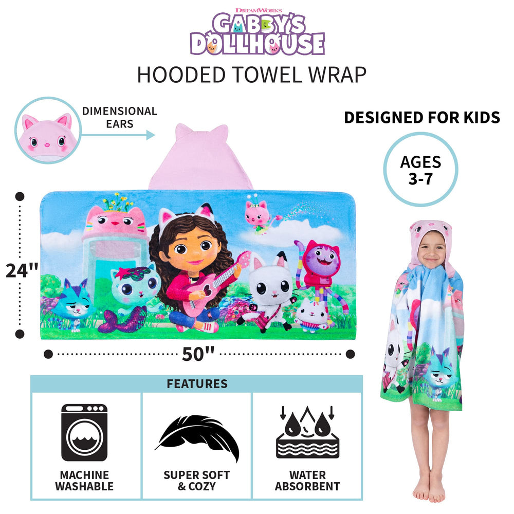 Franco Gabby's Dollhouse hooded towel wrap with corner pockets for carrying.