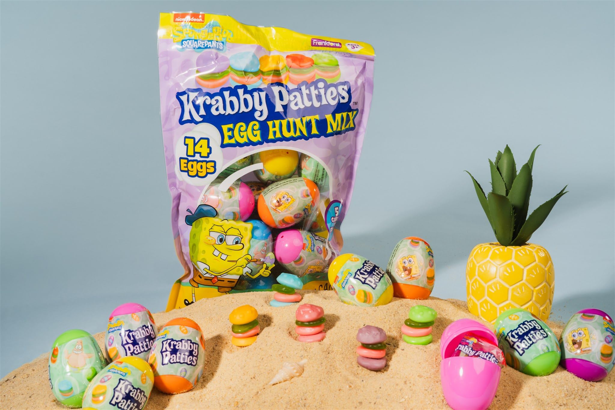 Frankford Krabby Patty eggs show assorted fruit flavors like cherry and grape.