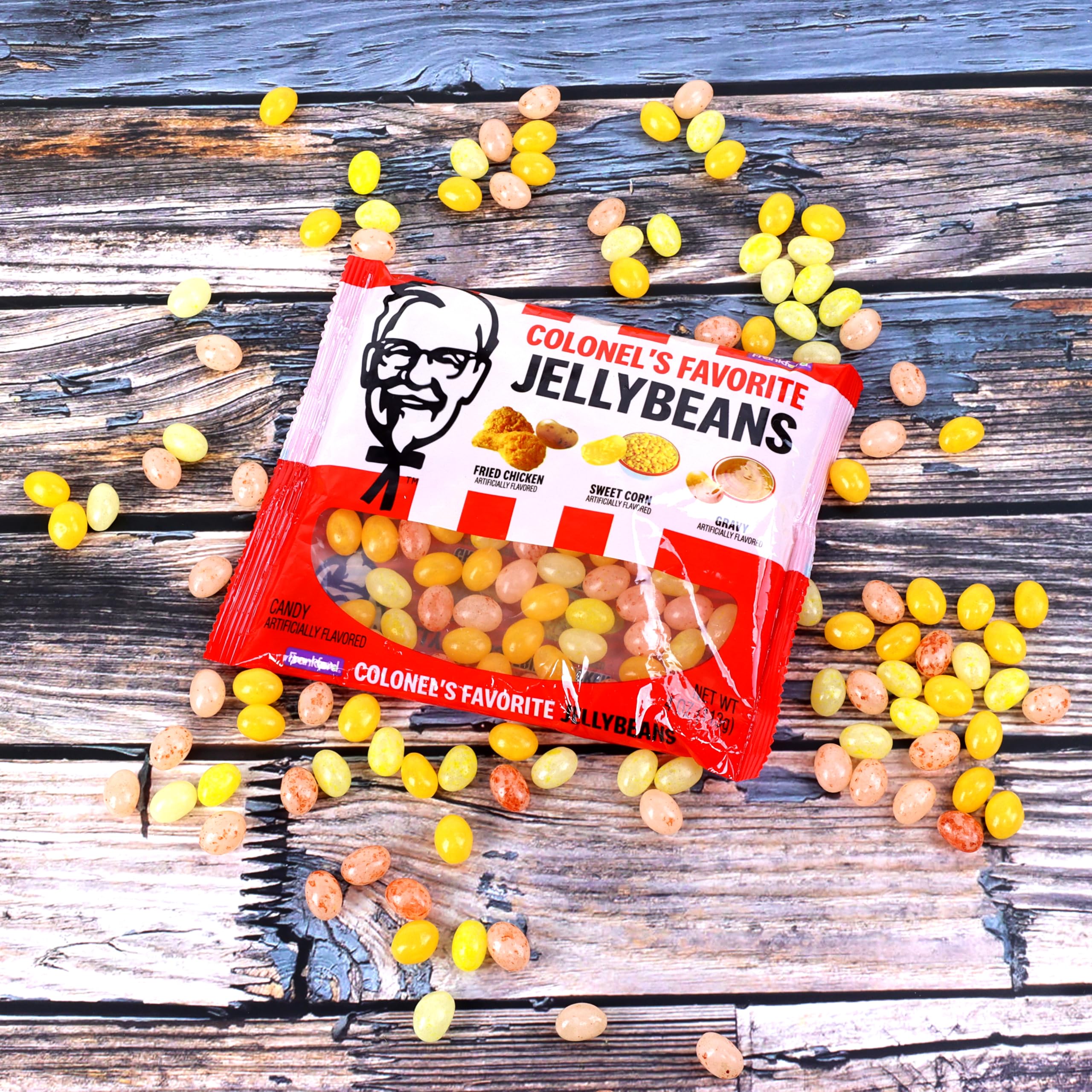 Frankford KFC sweet corn jelly beans for novelty snacking.