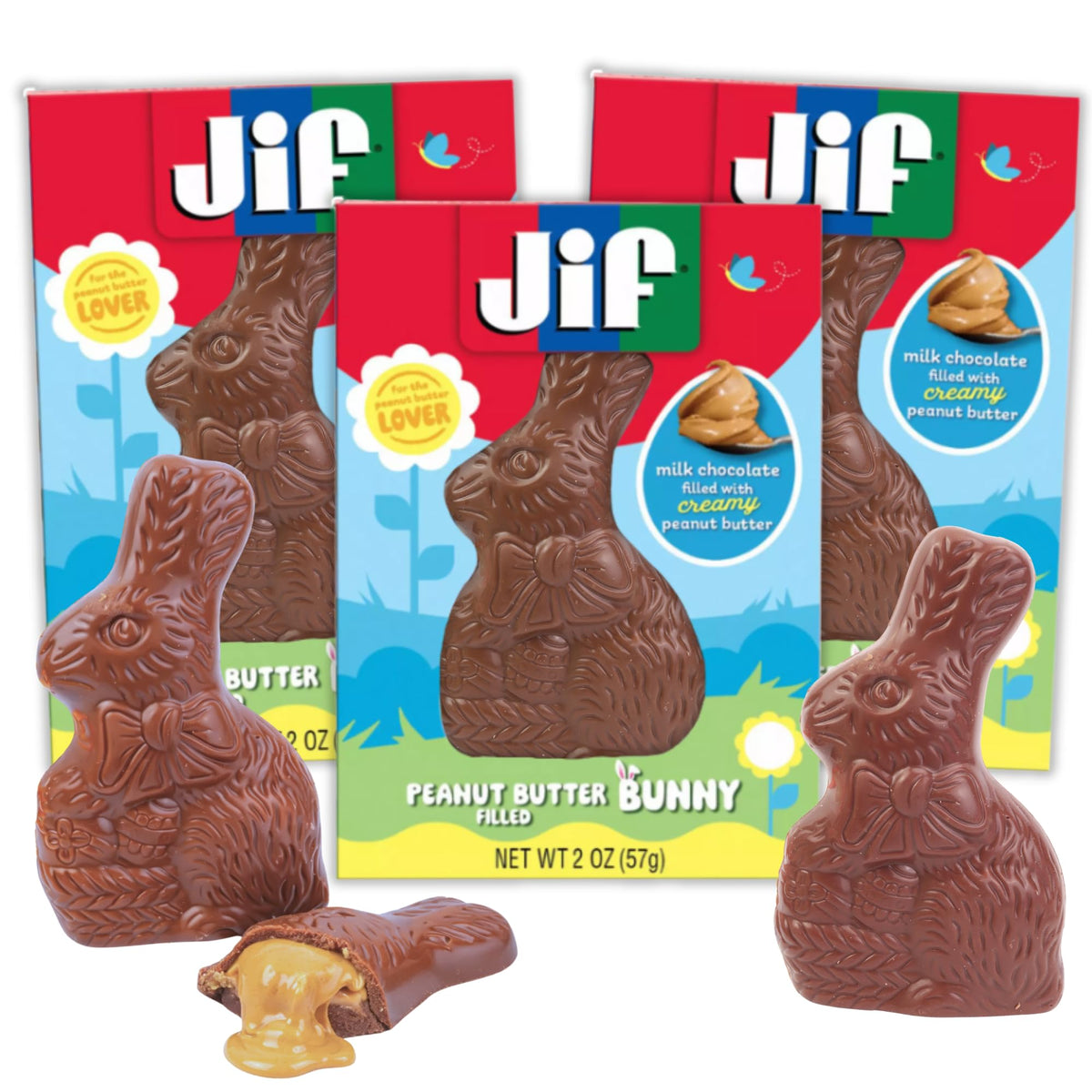 Frankford Milk Chocolate Peanut Butter Bunny in a festive 3-pack for Easter gifting.