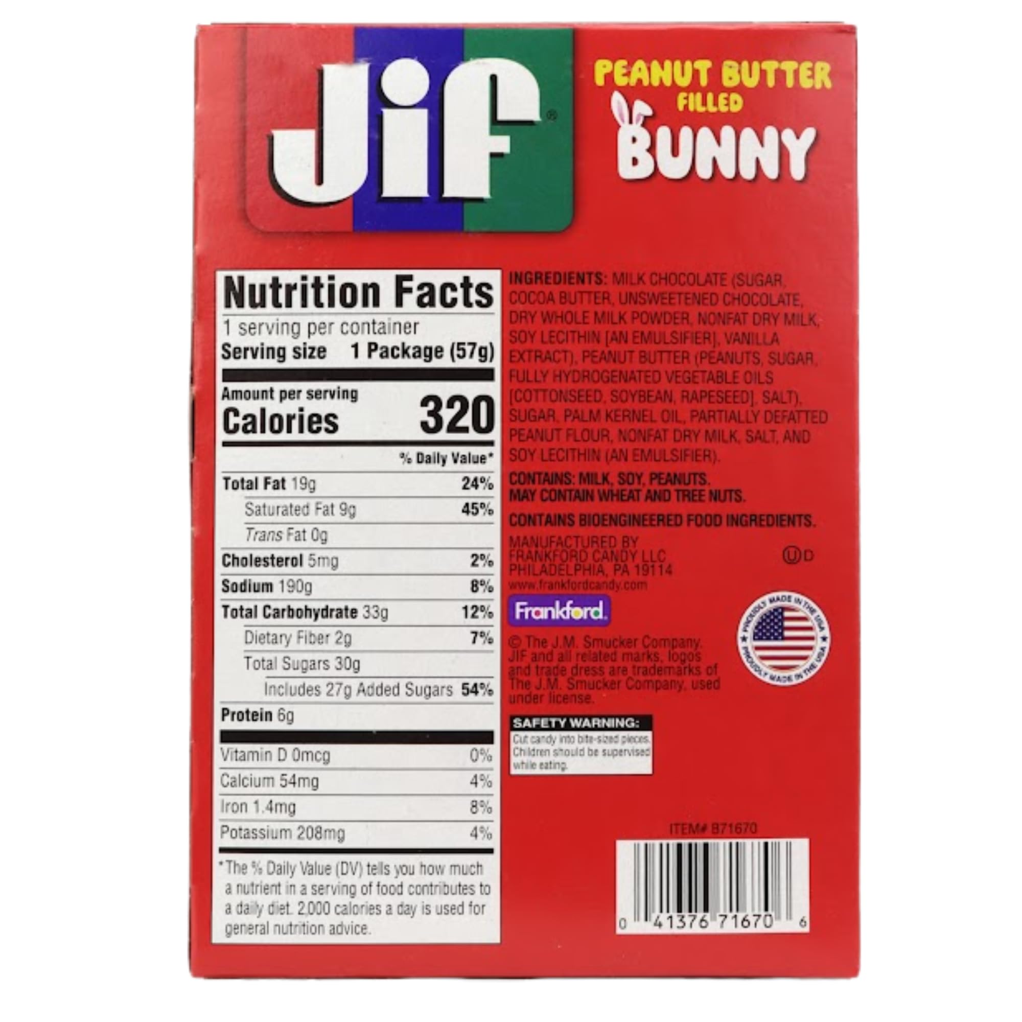 Frankford three-pack bunny with creamy peanut butter filling for easy sharing.