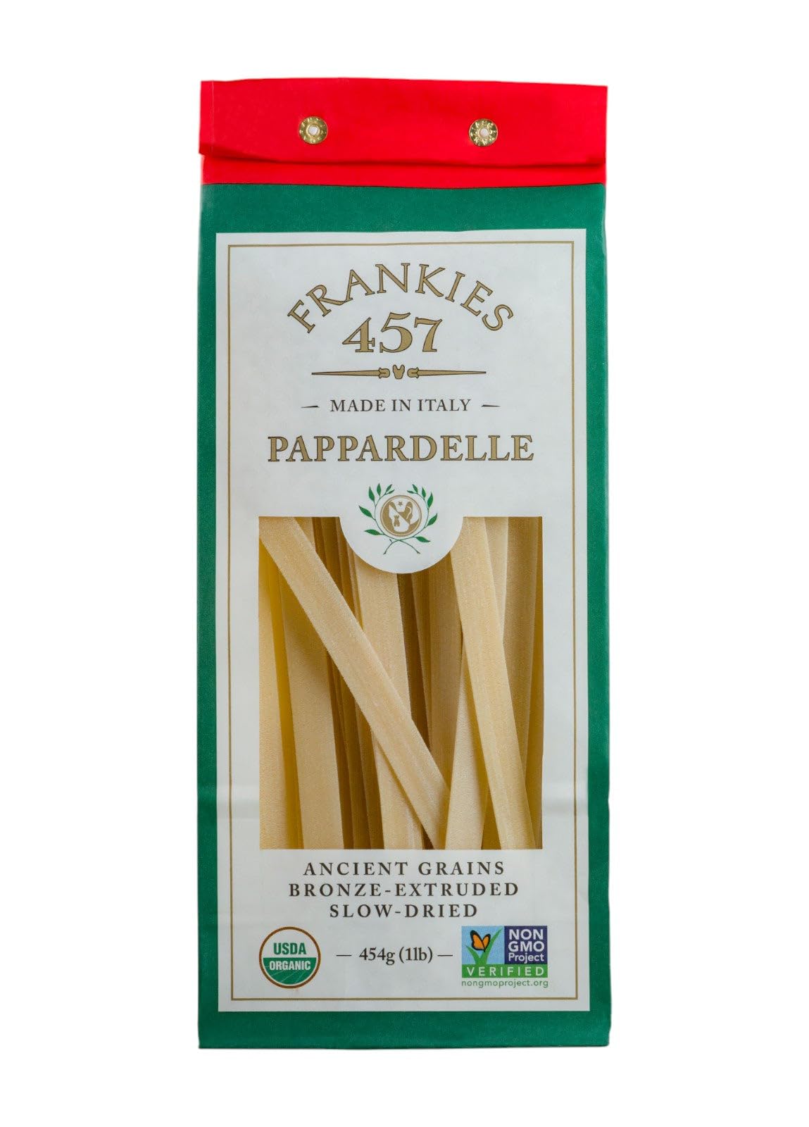 Frankies 457 artisanal pappardelle bundle reveals silky ribbons for restaurant-quality texture.