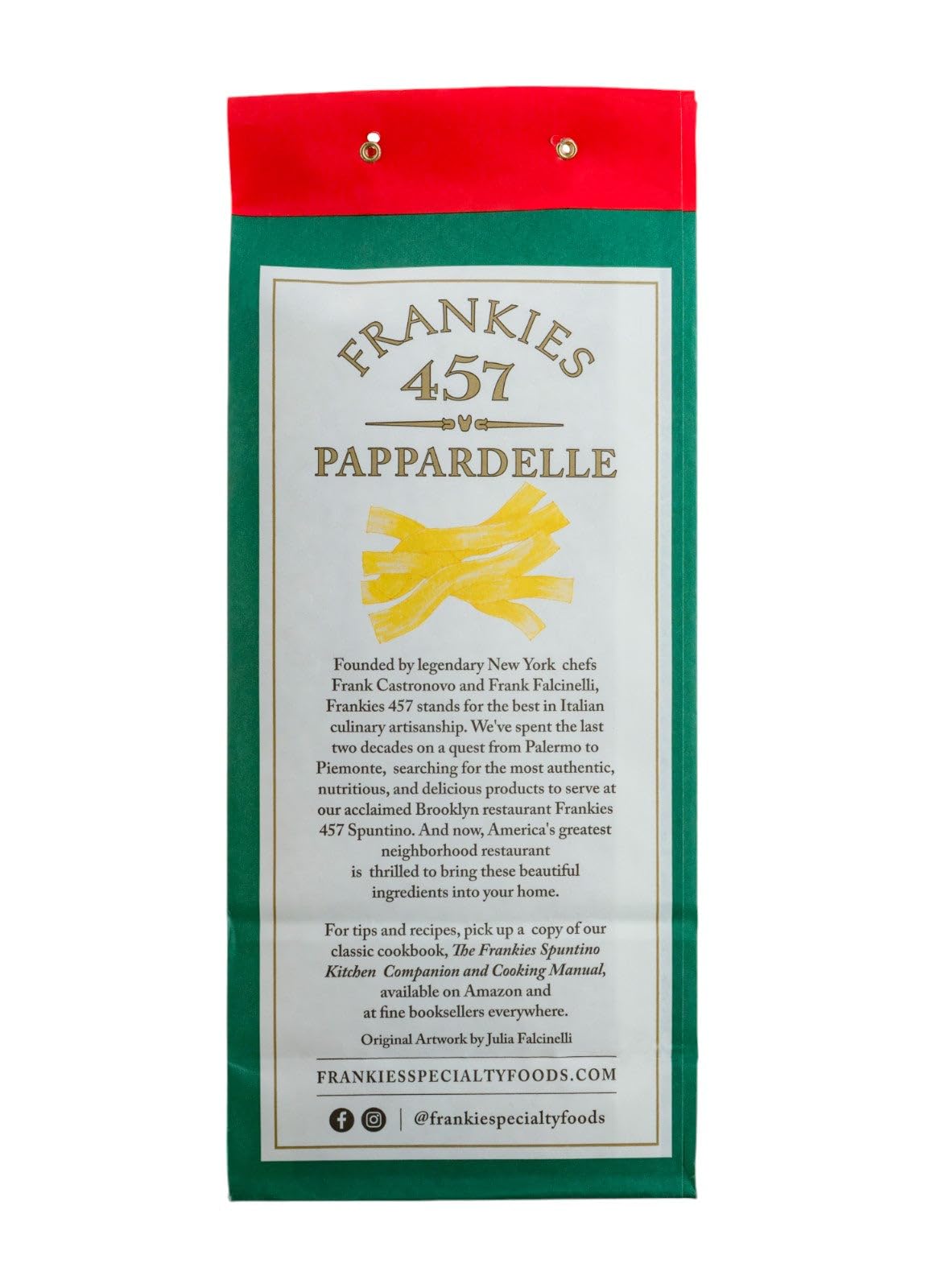 Frankies 457 pappardelle dough close-up highlights premium durum wheat ingredients.