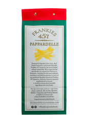 Frankies 457 pappardelle dough close-up highlights premium durum wheat ingredients.