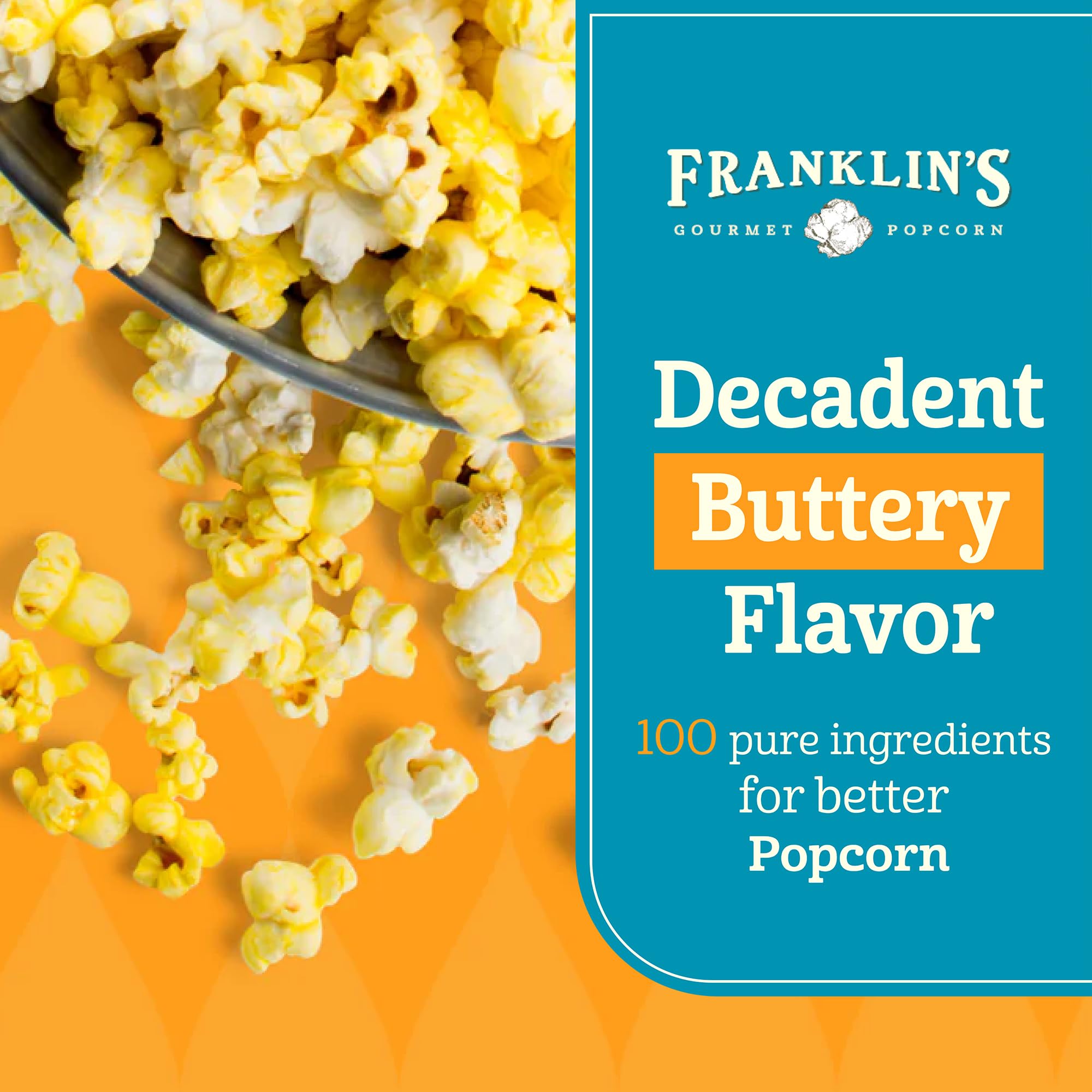 Popcorn prepared with Franklin's butter oil on the stovetop for theater-style flavor.