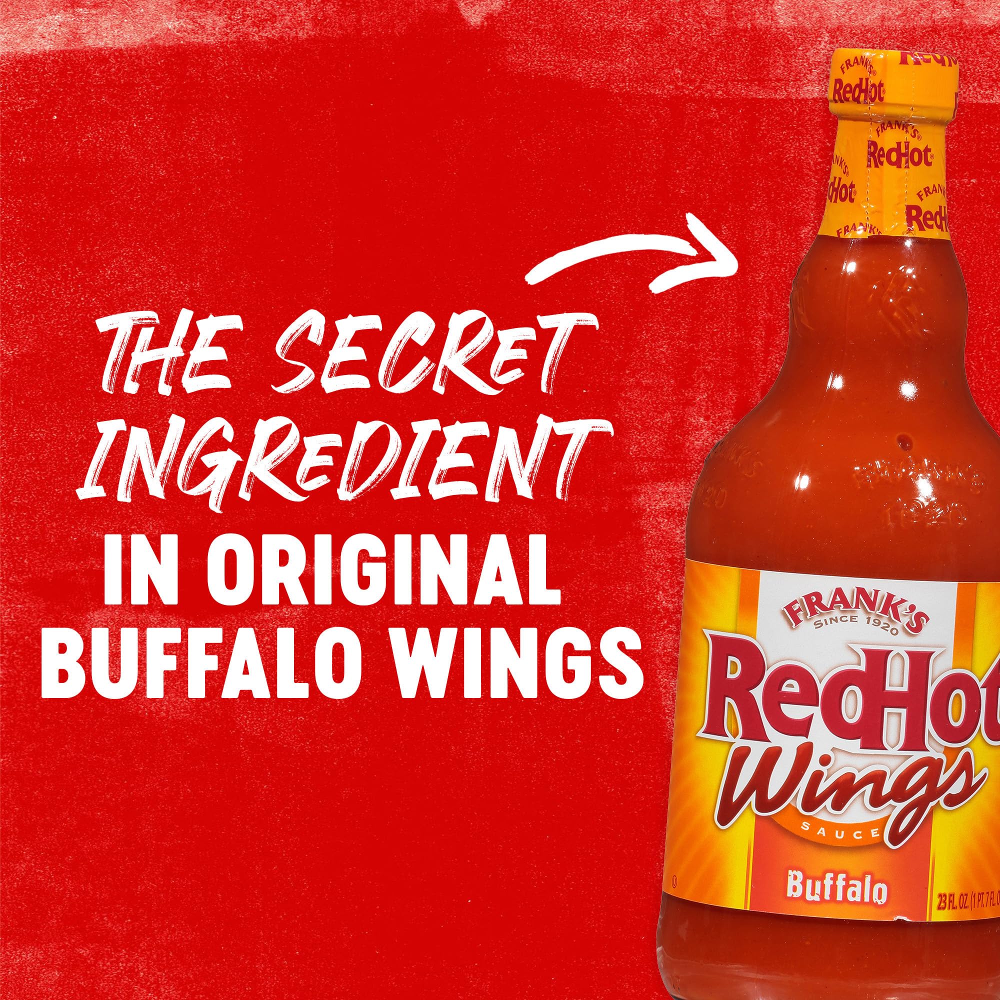 Franks RedHot Buffalo Wings Sauce bottle close-up with bold color