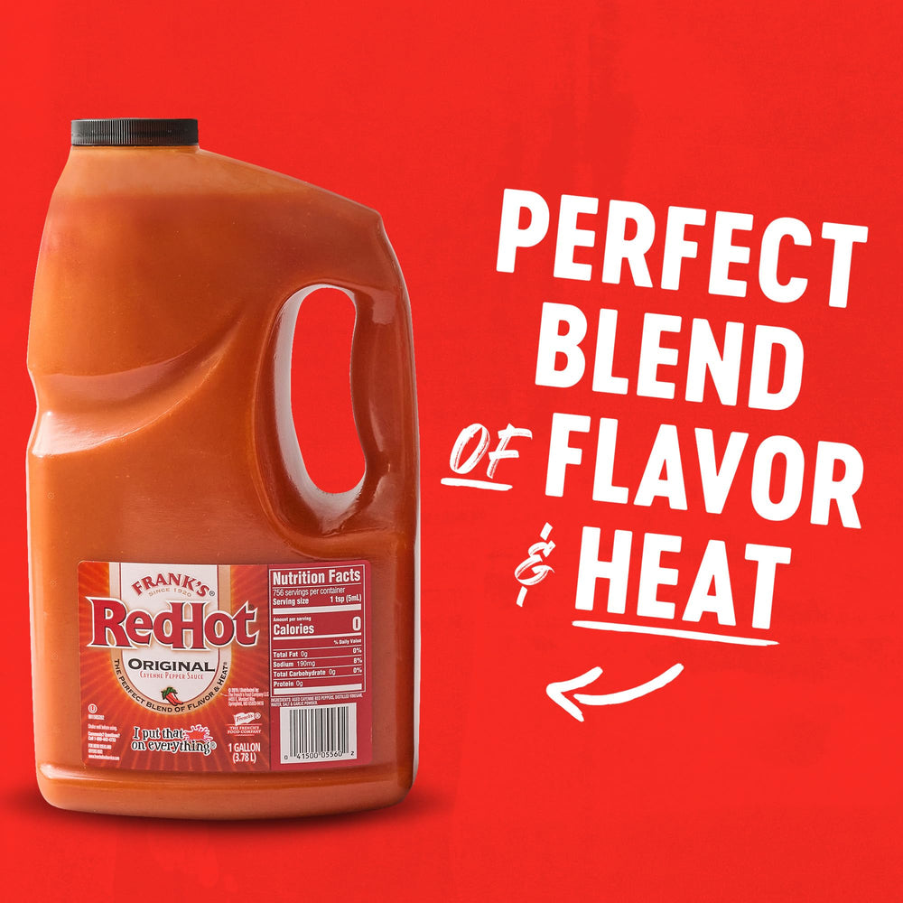 Franks RedHot Original Cayenne label closeup reveals ingredients.