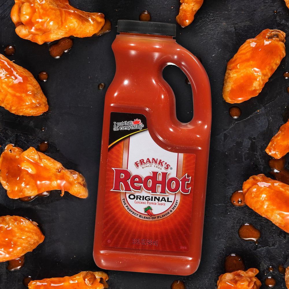 Buffalo wings tossed with Frank's RedHot in a spicy glaze