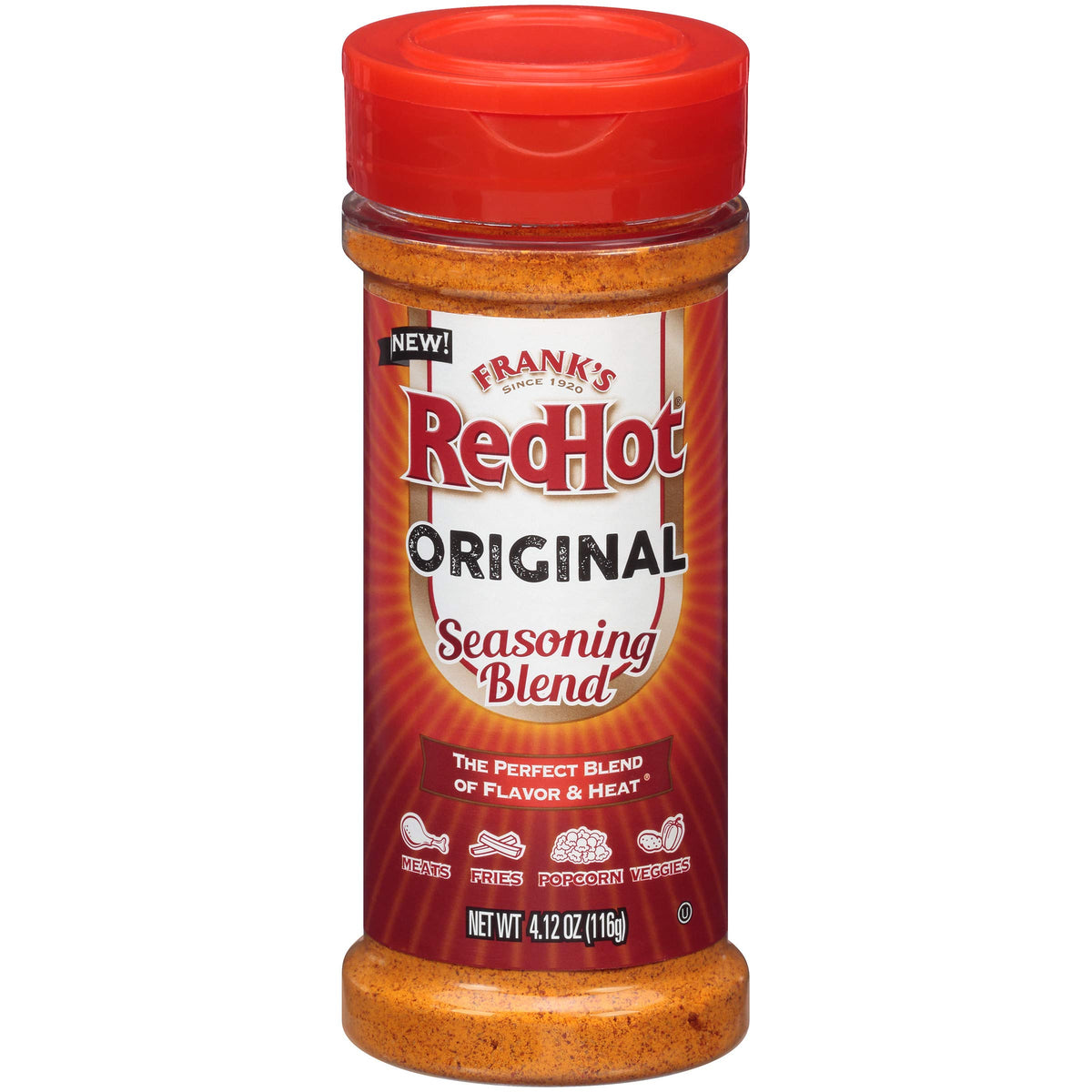 Franks RedHot Original Seasoning Blend bottle pour adds bold flavor to every dish