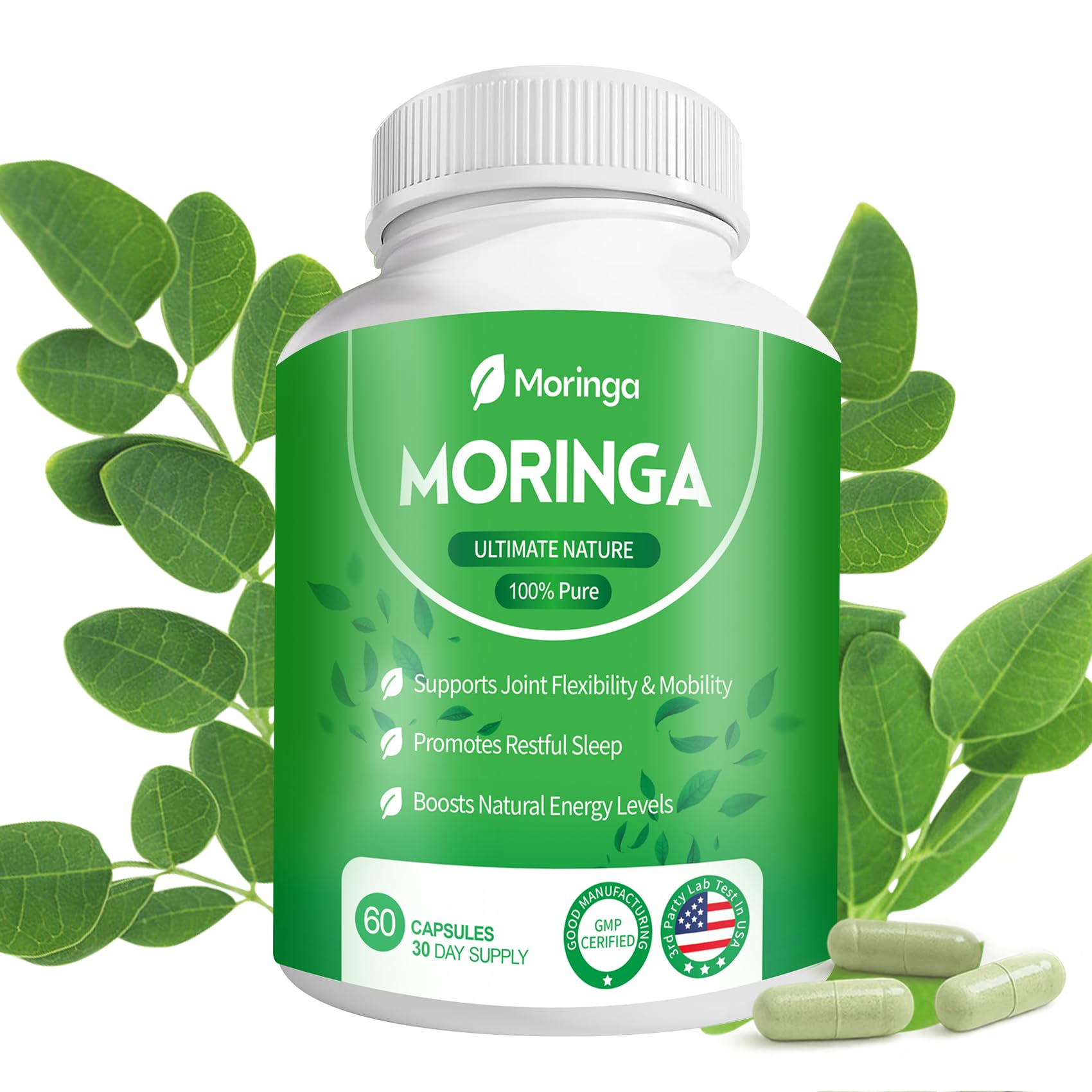 Fravonique Moringa Capsules bottle front for daily energy support.