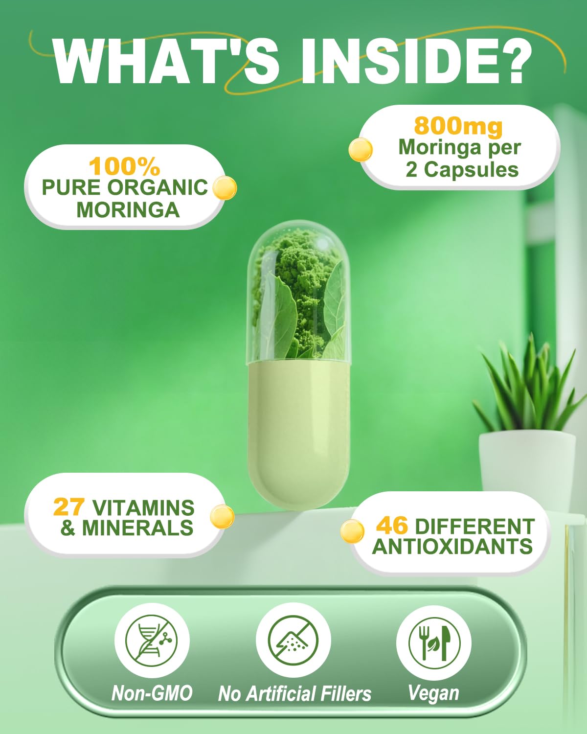 Fravonique Moringa Capsules outside bottle for easy daily intake.