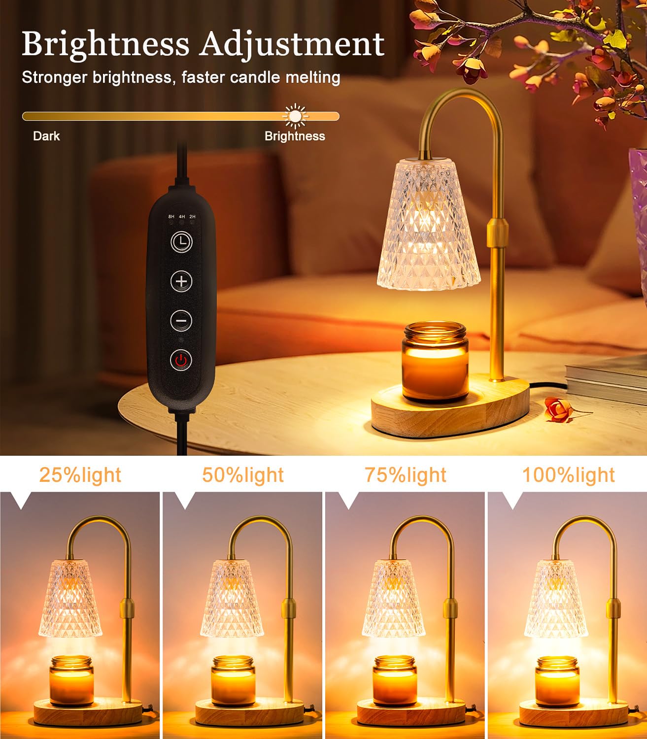 FRAZEEN Candle Warmer Lamp showing the glass shade and warm glow