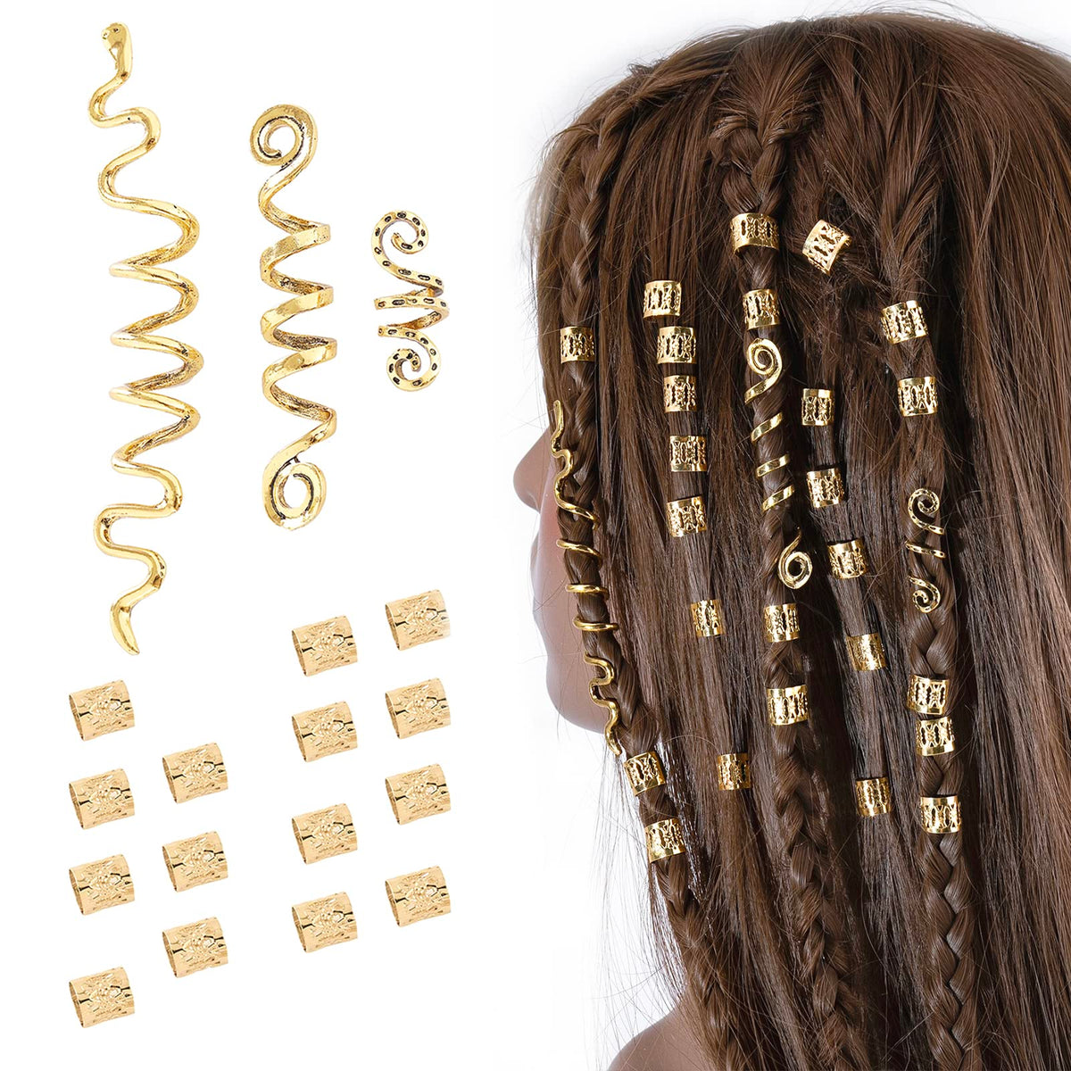 FRDTLUTHW 18-piece braid jewelry set in gold for versatile mixed styles.