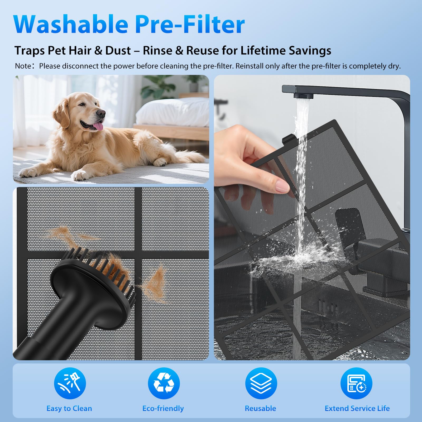FreAire HAP605 turbo mode activated for fast reduction of pet odors and hair.