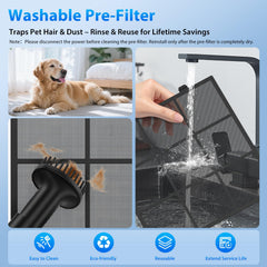 FreAire HAP605 turbo mode activated for fast reduction of pet odors and hair.