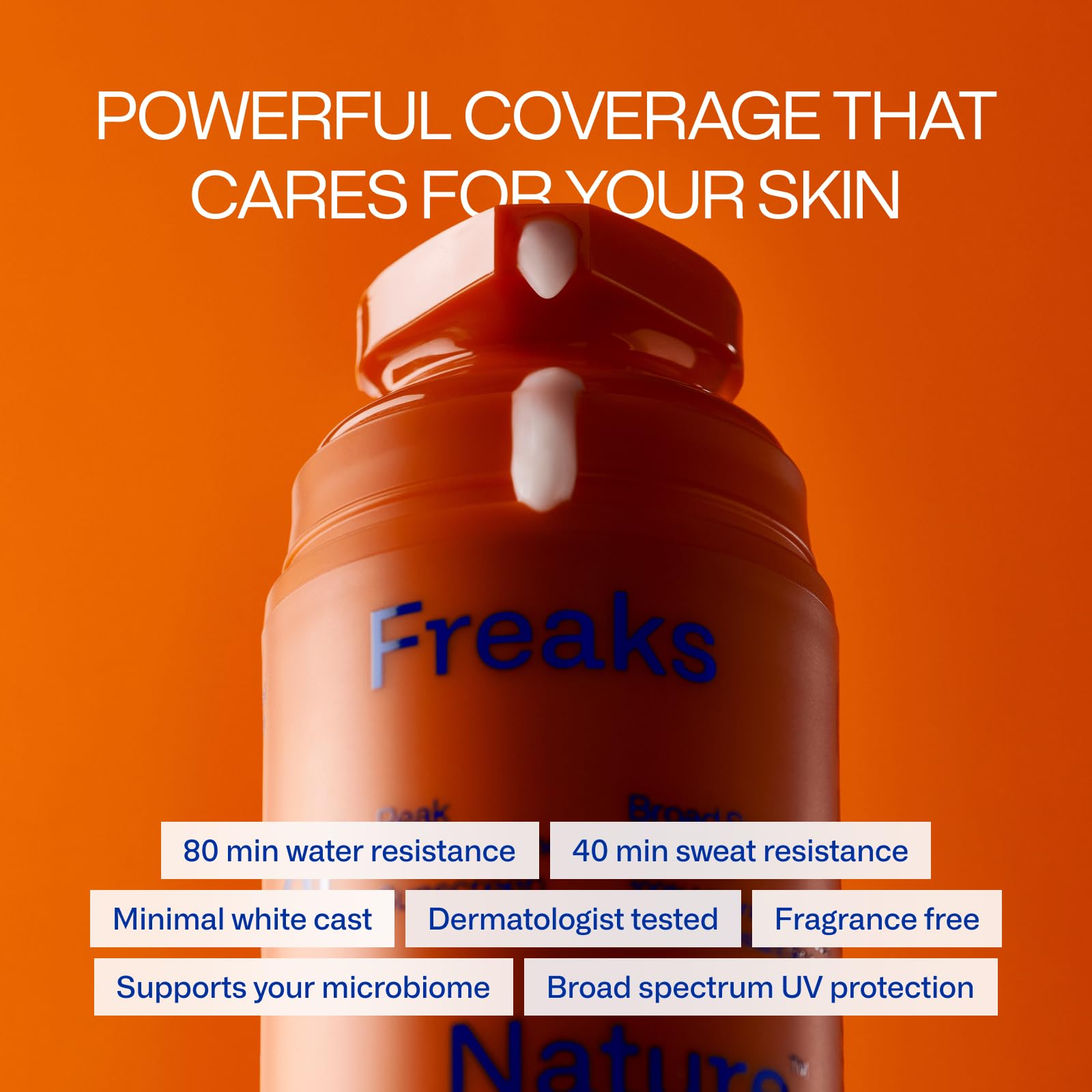 Freaks of Nature Peak Performance SPF 50 application texture gliding on smoothly for daily use.