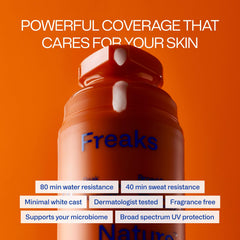 Freaks of Nature Peak Performance SPF 50 application texture gliding on smoothly for daily use.