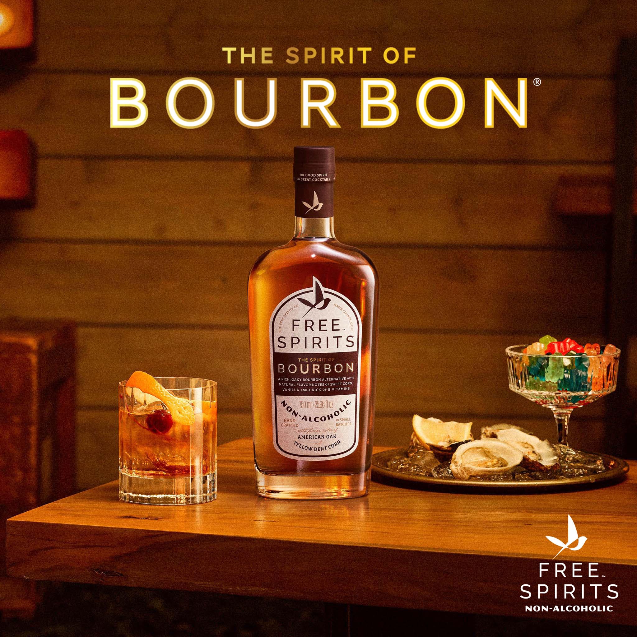 The Free Spirits Company cocktail glass showcases toasted almond and brown sugar aromas.