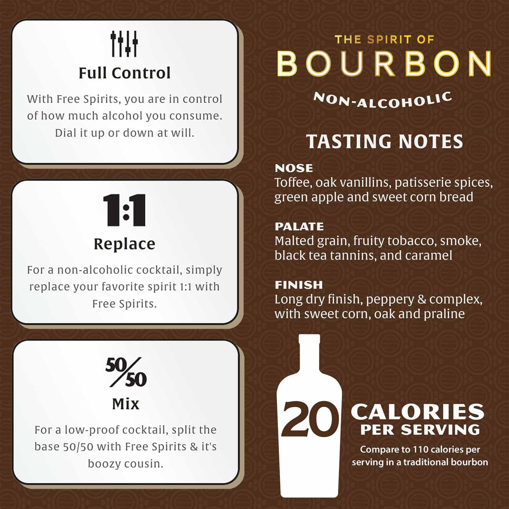 Free Spirits bourbon spirit mixed cocktail image demonstrates versatile, low-alcohol mixing options.