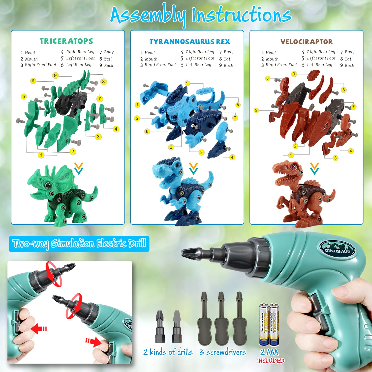 FREE TO FLY Take apart toy set with clear steps supports easy learning.