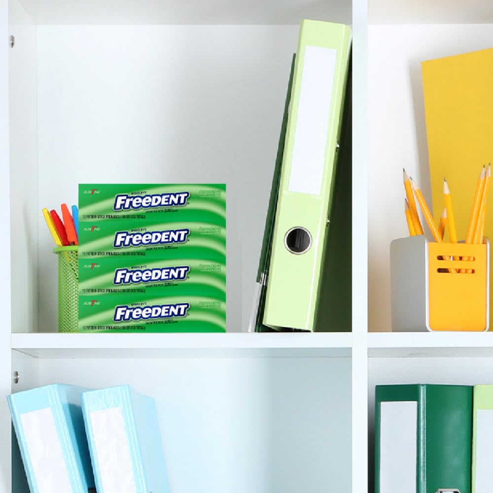 Freedent gum on desk display for a quick minty break.