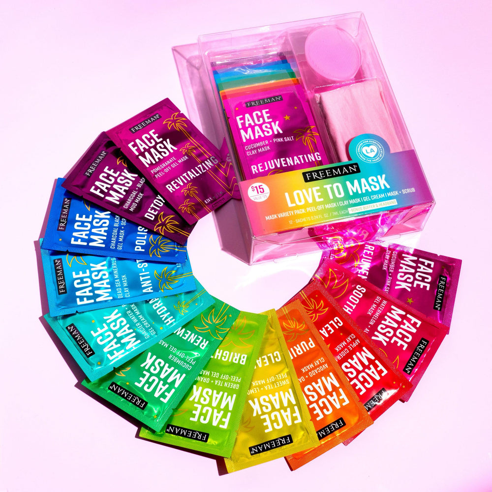 Freeman green tea mask highlights soothing antioxidants and calming effects.