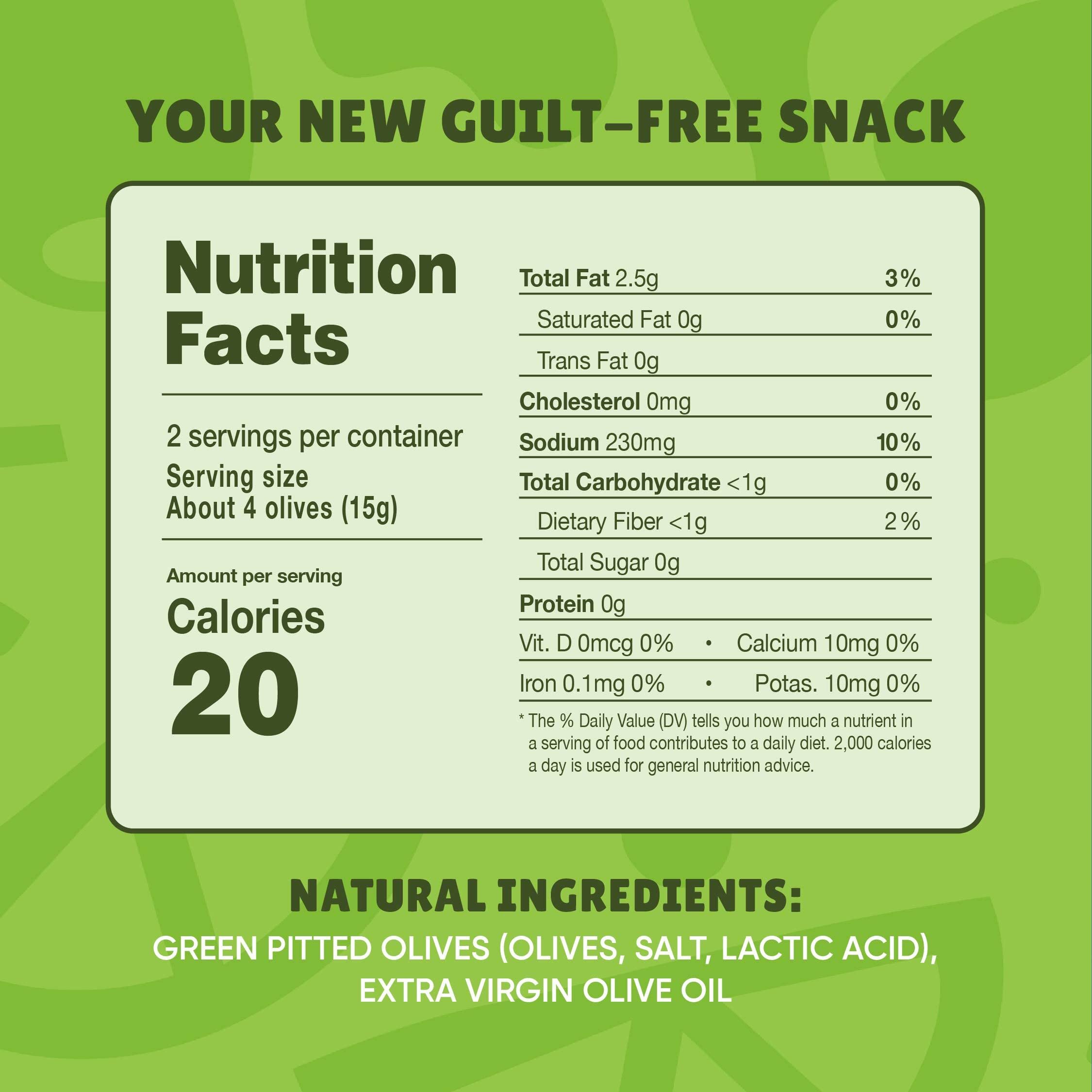 Freestyle Snacks olive pack pouch highlights single-serve, all natural olives