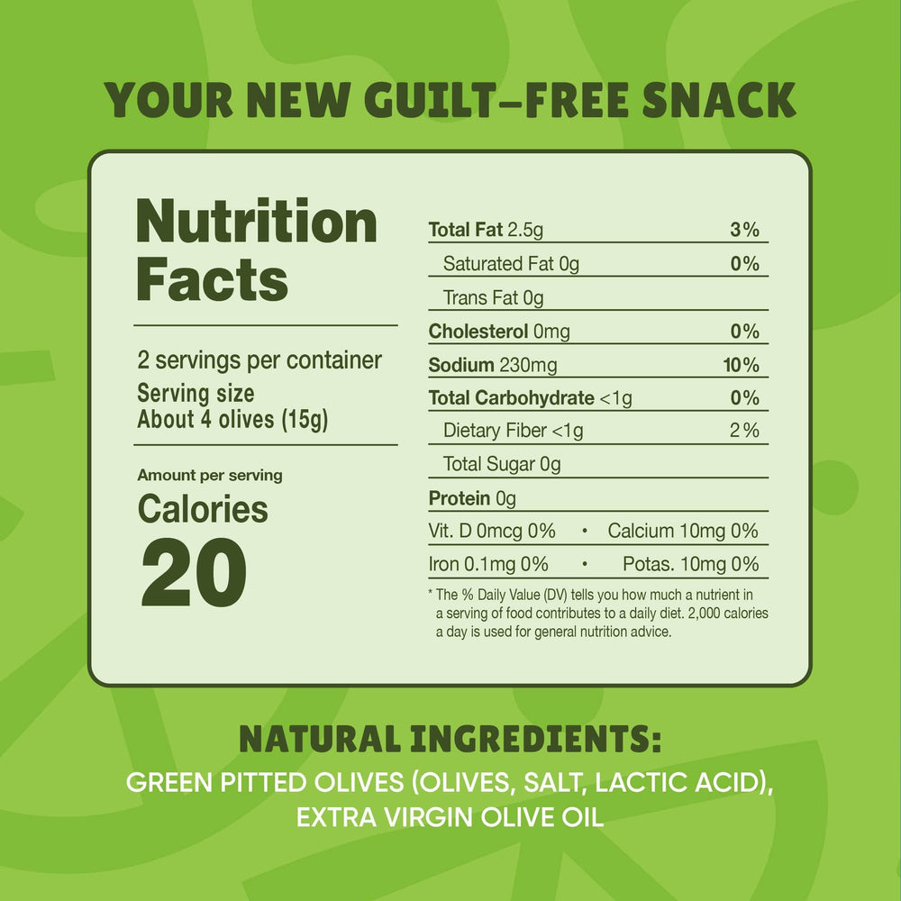Freestyle Snacks olive pack pouch highlights single-serve, all natural olives